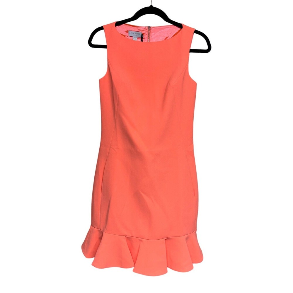 Ted Baker Omelia Crepe Frill Hem Tunic Dress Light Orange Women’s‎ Size 0